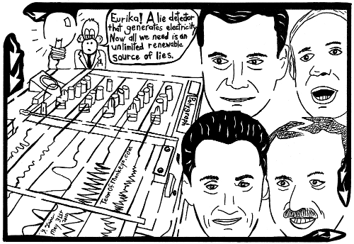 Maze cartoon of lie detector and erdogan, sarkozy, netanyahu and medvedev