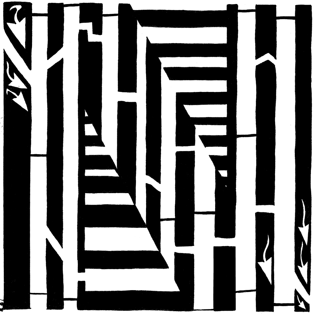Letter B maze, fourteenth letter in the alphabet, upper-case
