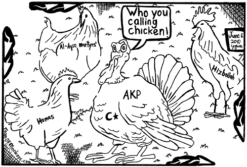 Maze cartoon on Turkey saying "who you calling chicken" by Yonatan Frimer