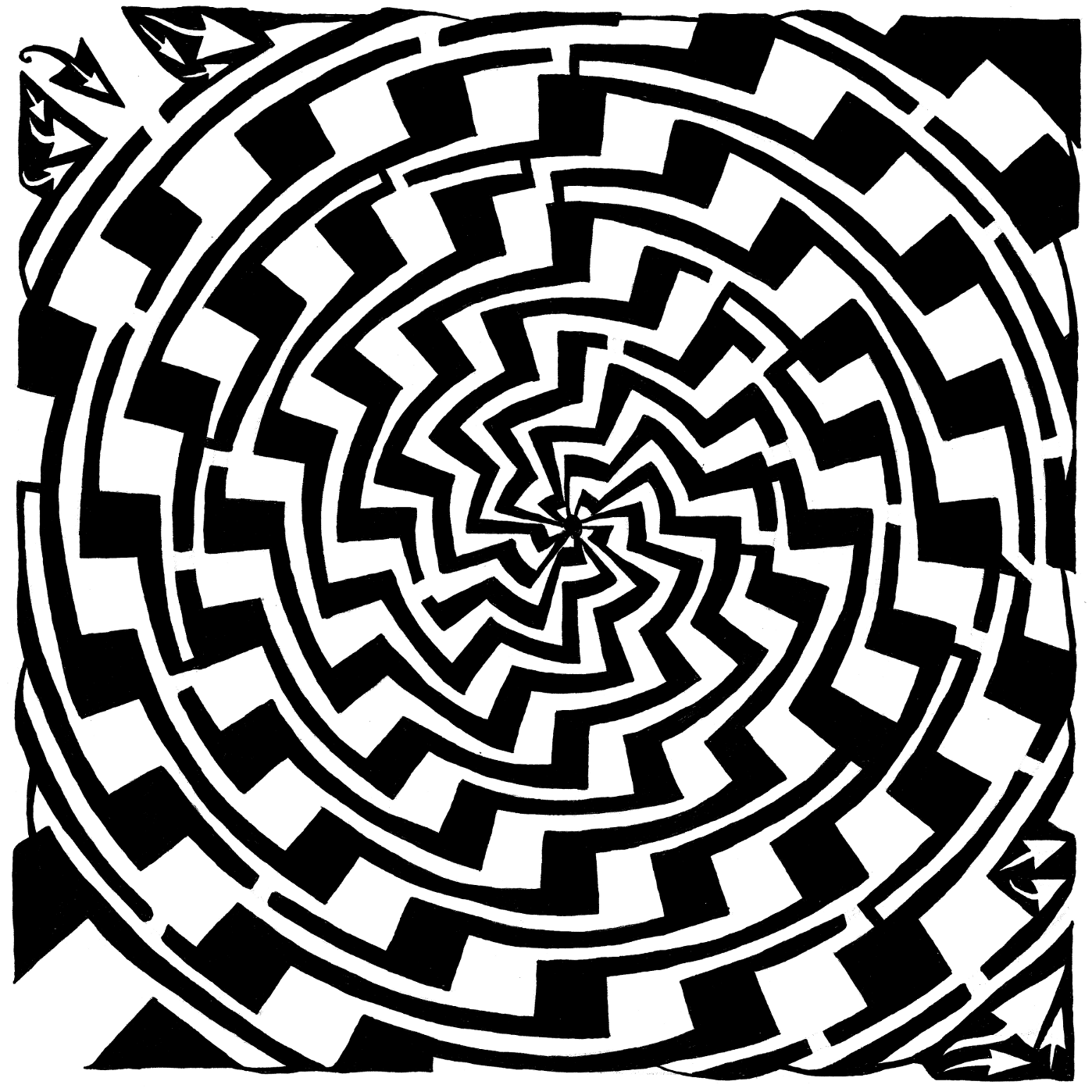 jagged swirl maze optical illusion by Yonatan Frimer