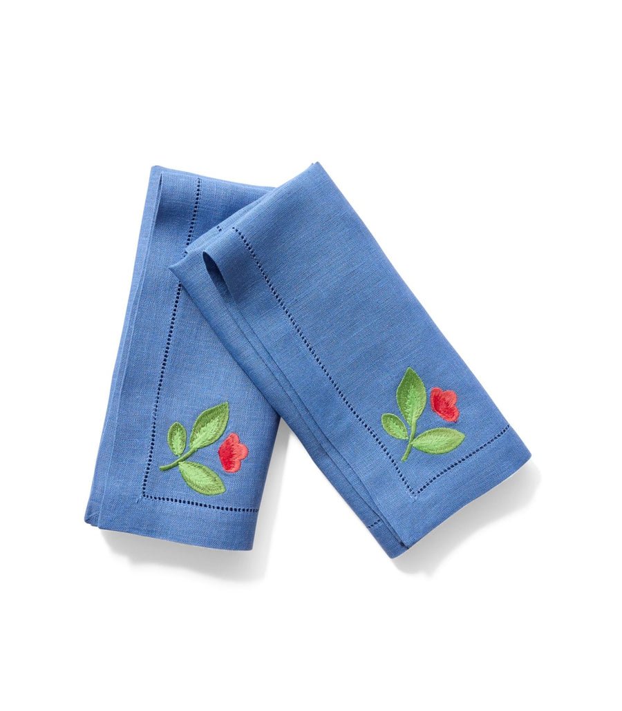 Isla Capricho embroidered blue linen napkins