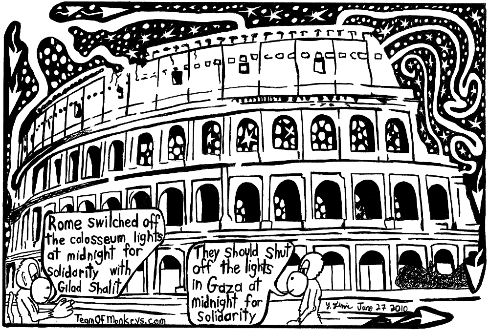 political editorial maze cartoon of midnight for gilad shalit at the colosseum