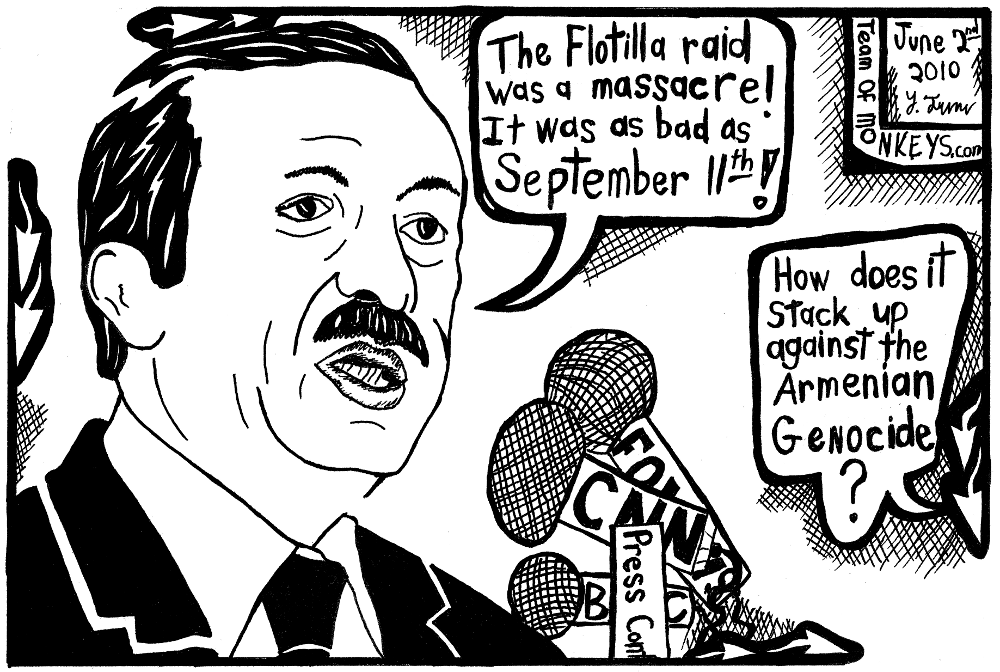 Maze cartoon of erdogan on flotilla and armenian genocide